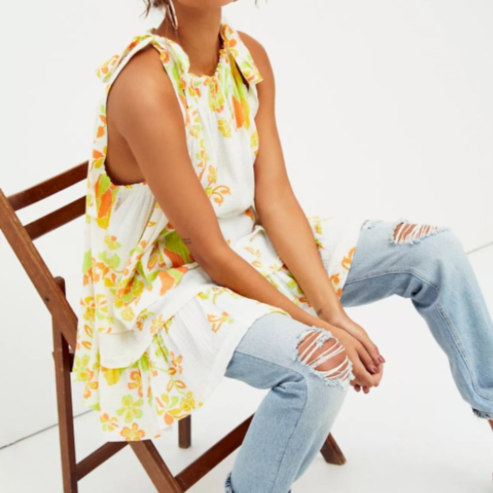 Free People Fleur Print Tunic Top Dress Retro Combo Size XS NWT